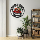 Highland On A Christmas Truck Metal Sign, Custom Highland Cow Wall Art, Personalized Highland Cow Farm Sign, Farmhouse Decor, Ranch Decor