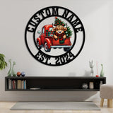 Highland On A Christmas Truck Metal Sign, Custom Highland Cow Wall Art, Personalized Highland Cow Farm Sign, Farmhouse Decor, Ranch Decor