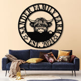 Highland Cow Metal Sign, Custom Highland Cow Wall Art, Personalized Highland Cow Farm Sign, Farmhouse Decor, Ranch Decor, Cow Hanger