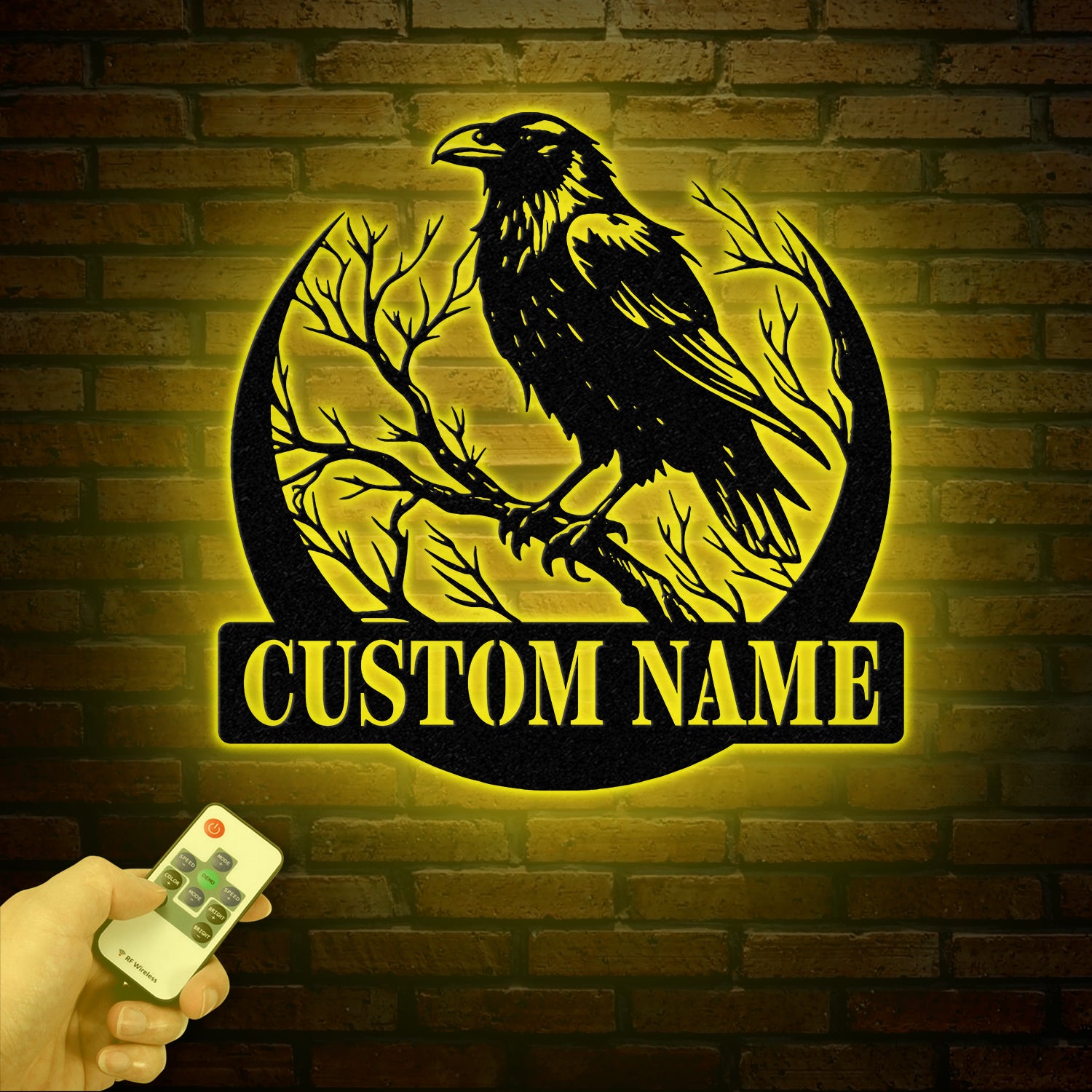 Custom Raven Metal Sign with Led Lights, Personalized Black Crow Name Sign, Metal Crow Wall Art, Raven Birdwatch Decor, Gift for Bird Lover