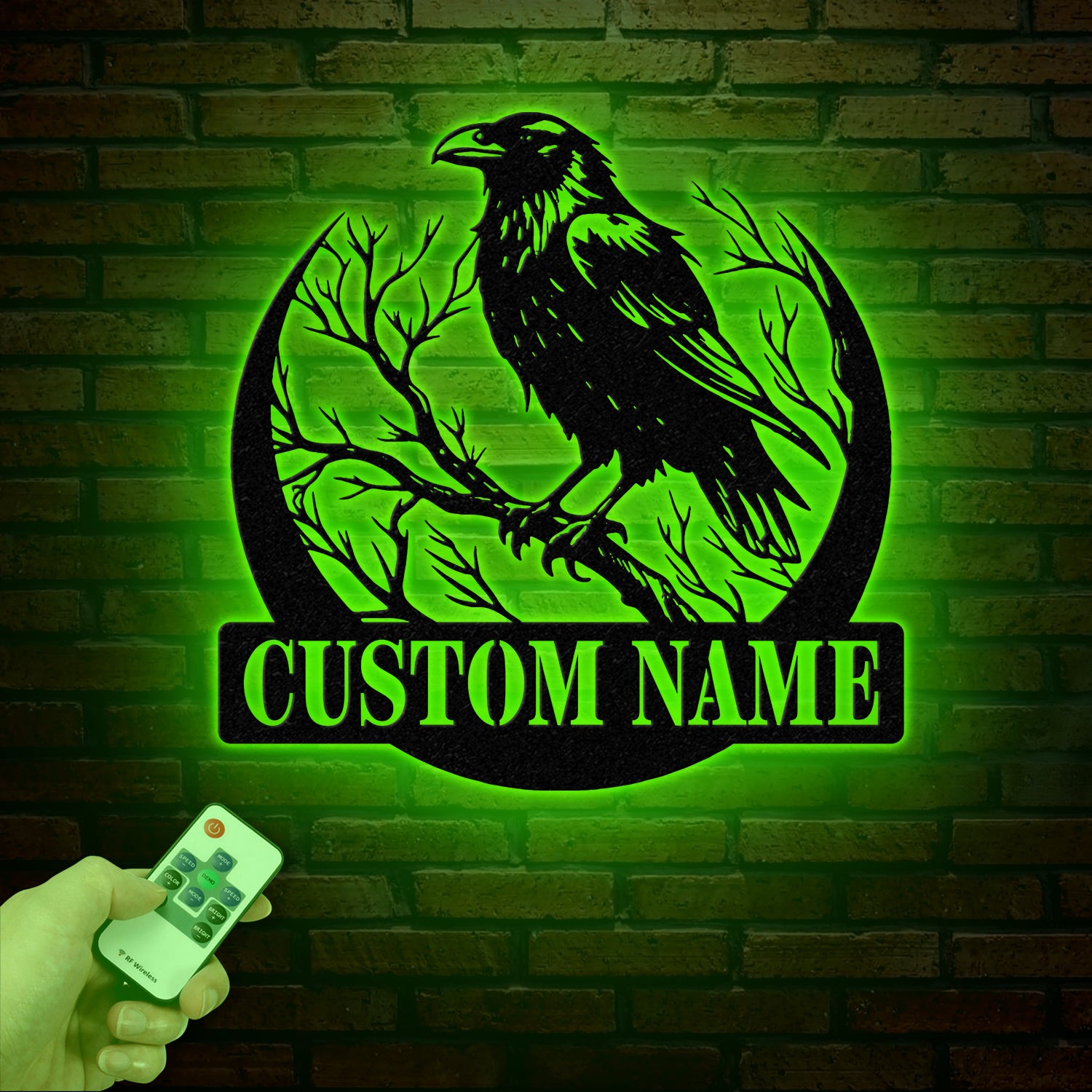 Custom Raven Metal Sign with Led Lights, Personalized Black Crow Name Sign, Metal Crow Wall Art, Raven Birdwatch Decor, Gift for Bird Lover