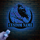 Custom Raven Metal Sign with Led Lights, Personalized Black Crow Name Sign, Metal Crow Wall Art, Raven Birdwatch Decor, Gift for Bird Lover