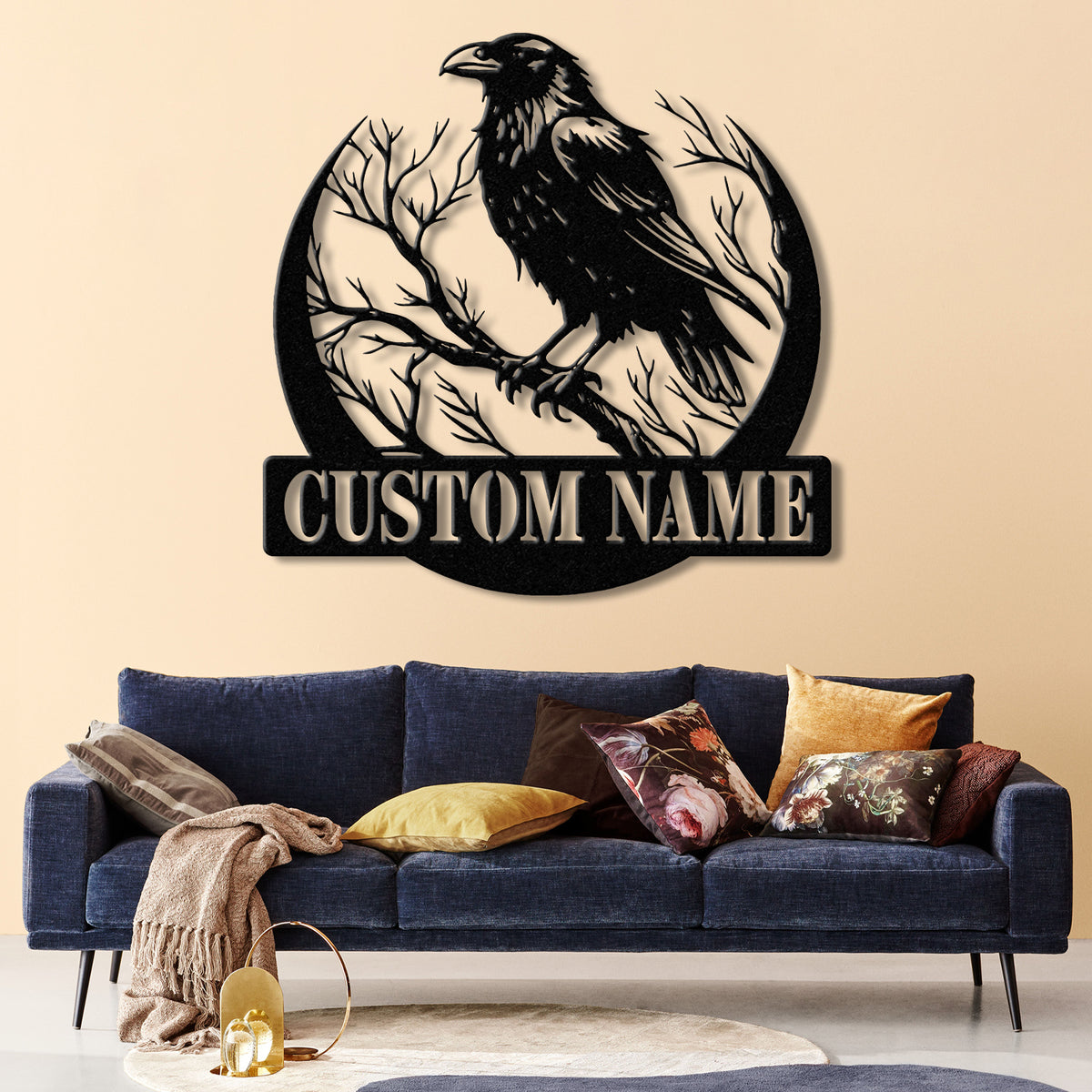Custom Raven Metal Sign with Led Lights, Personalized Black Crow Name Sign, Metal Crow Wall Art, Raven Birdwatch Decor, Gift for Bird Lover
