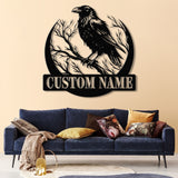 Custom Raven Metal Sign with Led Lights, Personalized Black Crow Name Sign, Metal Crow Wall Art, Raven Birdwatch Decor, Gift for Bird Lover