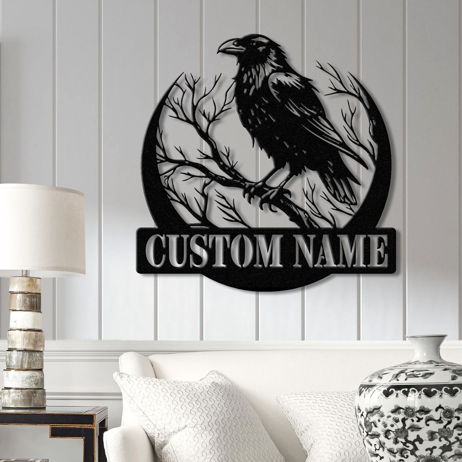 Custom Raven Metal Sign with Led Lights, Personalized Black Crow Name Sign, Metal Crow Wall Art, Raven Birdwatch Decor, Gift for Bird Lover