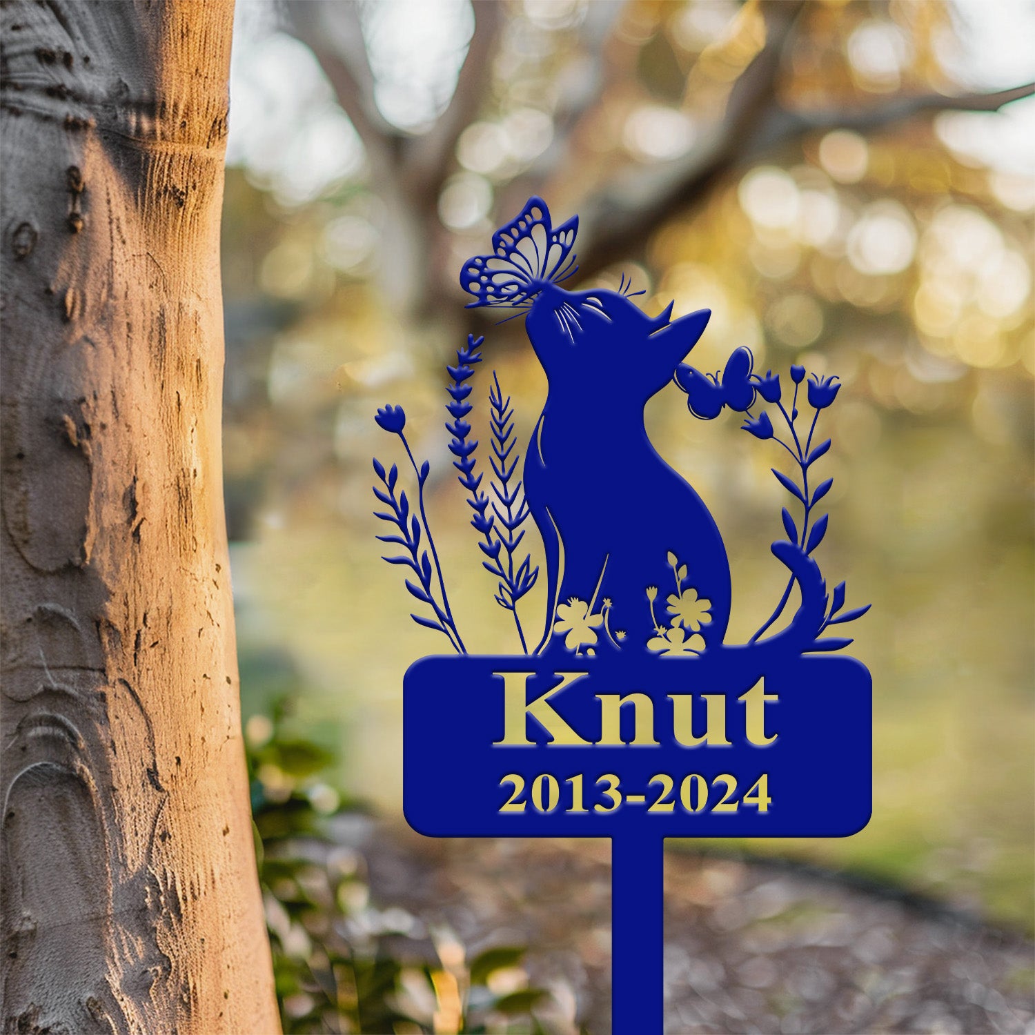 Personalized Cat Memorial Stake, Custom Metal Grave Marker with Flower, Cat Cemetery Stake, Loss of Cat Sympathy Gift, Cat Garden Decoration