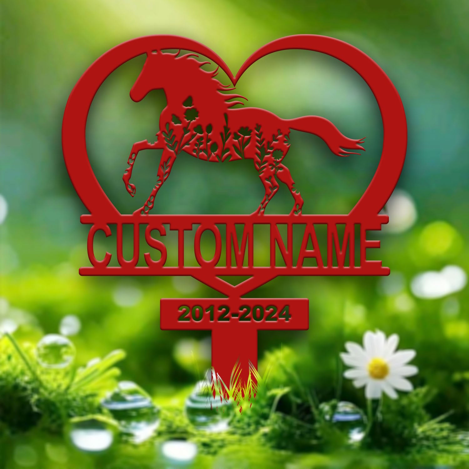 Personalized Floral Horse Heart Memorial Stake - Pet Grave Marker Sign, Horse Loss Gift, Sympathy Remembrance Sign for Garden or Yard
