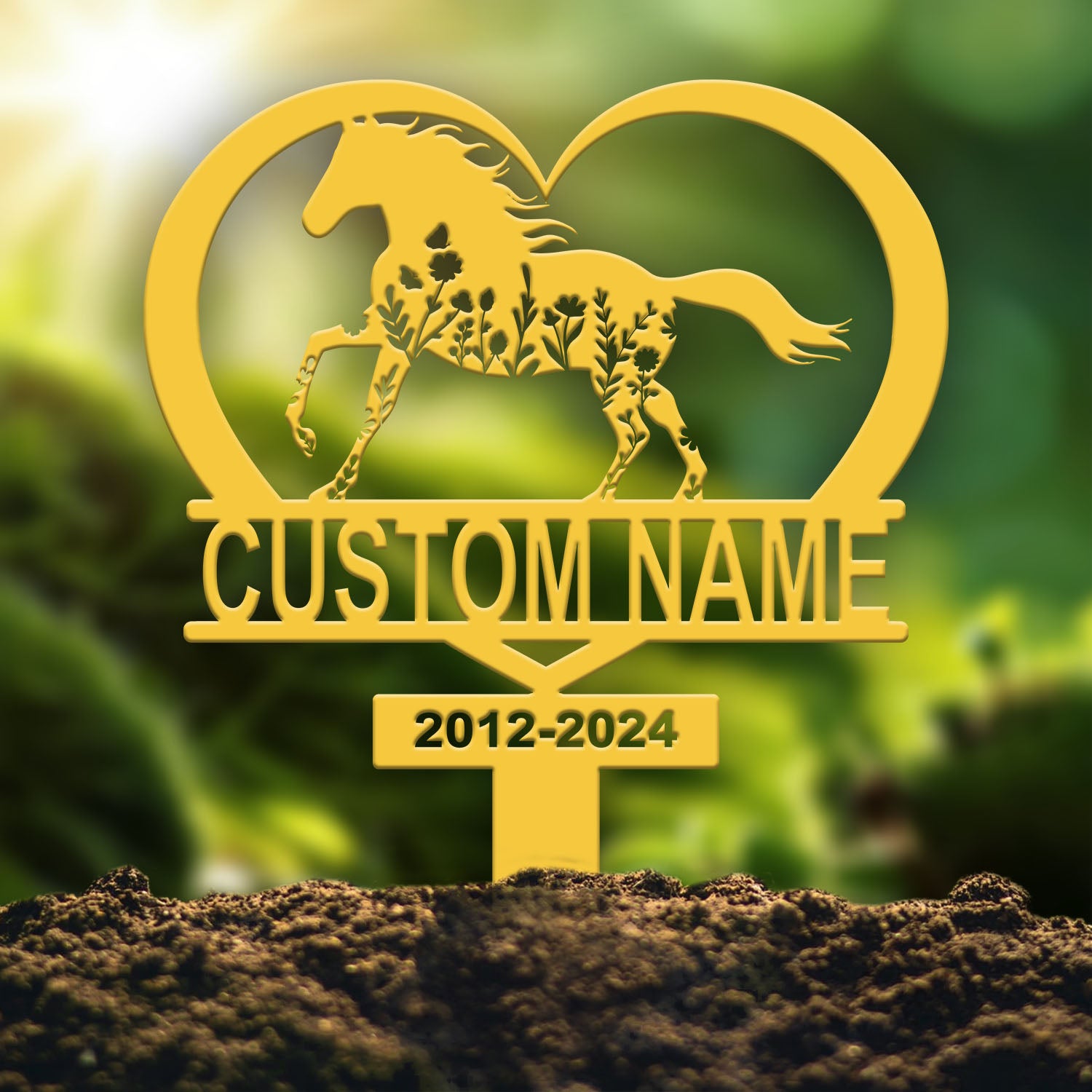 Personalized Floral Horse Heart Memorial Stake - Pet Grave Marker Sign, Horse Loss Gift, Sympathy Remembrance Sign for Garden or Yard