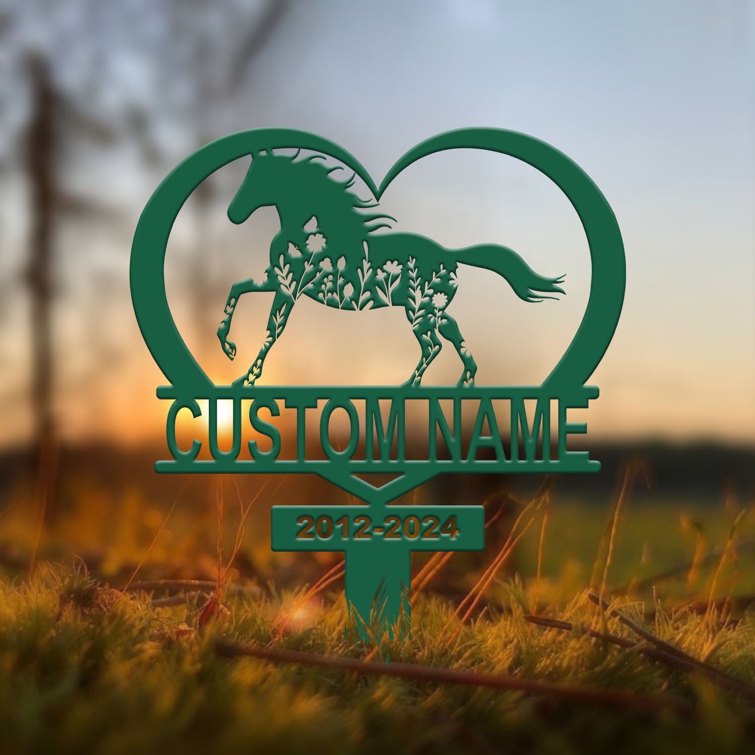 Personalized Floral Horse Heart Memorial Stake - Pet Grave Marker Sign, Horse Loss Gift, Sympathy Remembrance Sign for Garden or Yard