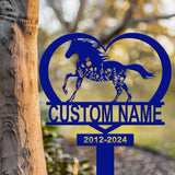 Personalized Floral Horse Heart Memorial Stake - Pet Grave Marker Sign, Horse Loss Gift, Sympathy Remembrance Sign for Garden or Yard