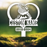 Personalized Bearded Dragon Memorial Stake - Custom Metal Sympathy Sign, Pet Grave Marker, Bearded Dragon Loss Remembrance Stake