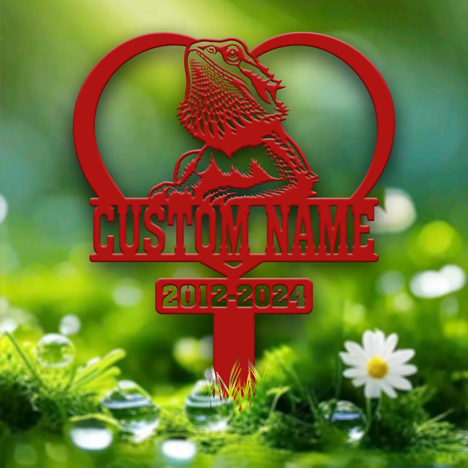 Personalized Bearded Dragon Memorial Stake - Custom Metal Sympathy Sign, Pet Grave Marker, Bearded Dragon Loss Remembrance Stake