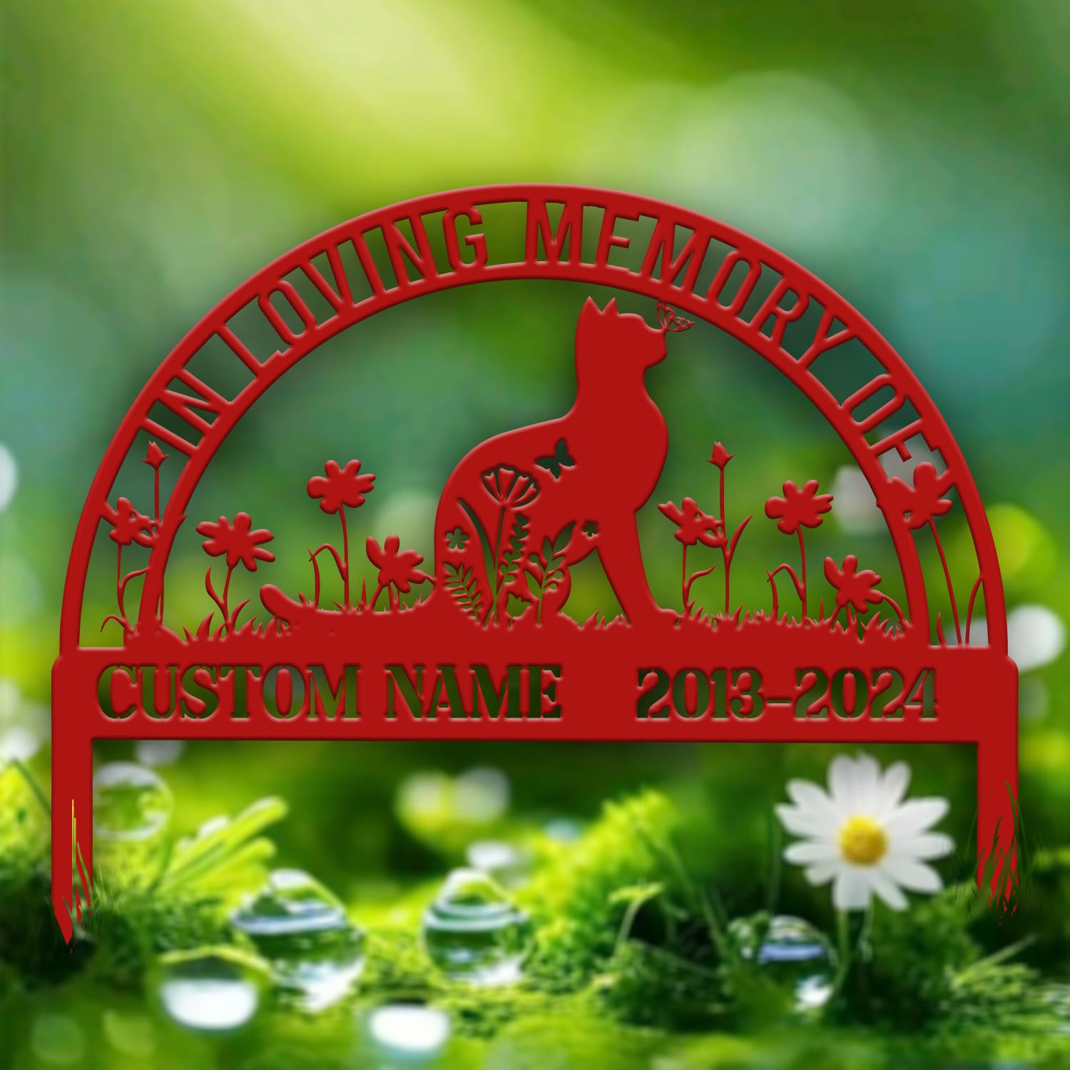Personalized Metal Cat Grave Marker - Custom Cat Memorial Stake with Flowers, Cat Cemetery Stake, Garden Decor, Pet Loss Memorial for Cats