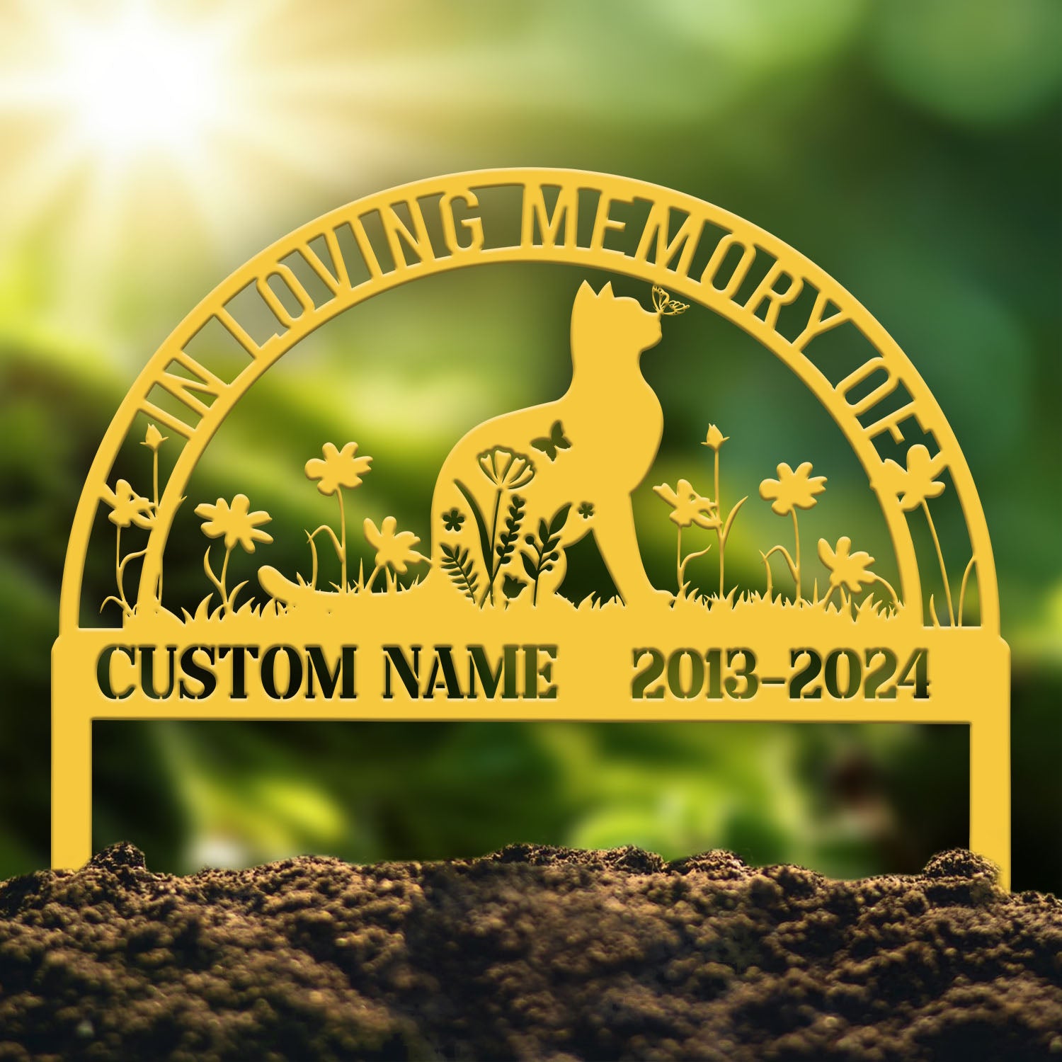 Personalized Metal Cat Grave Marker - Custom Cat Memorial Stake with Flowers, Cat Cemetery Stake, Garden Decor, Pet Loss Memorial for Cats