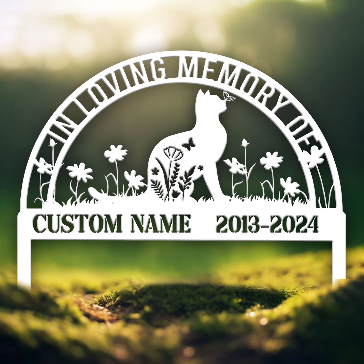 Personalized Metal Cat Grave Marker - Custom Cat Memorial Stake with Flowers, Cat Cemetery Stake, Garden Decor, Pet Loss Memorial for Cats