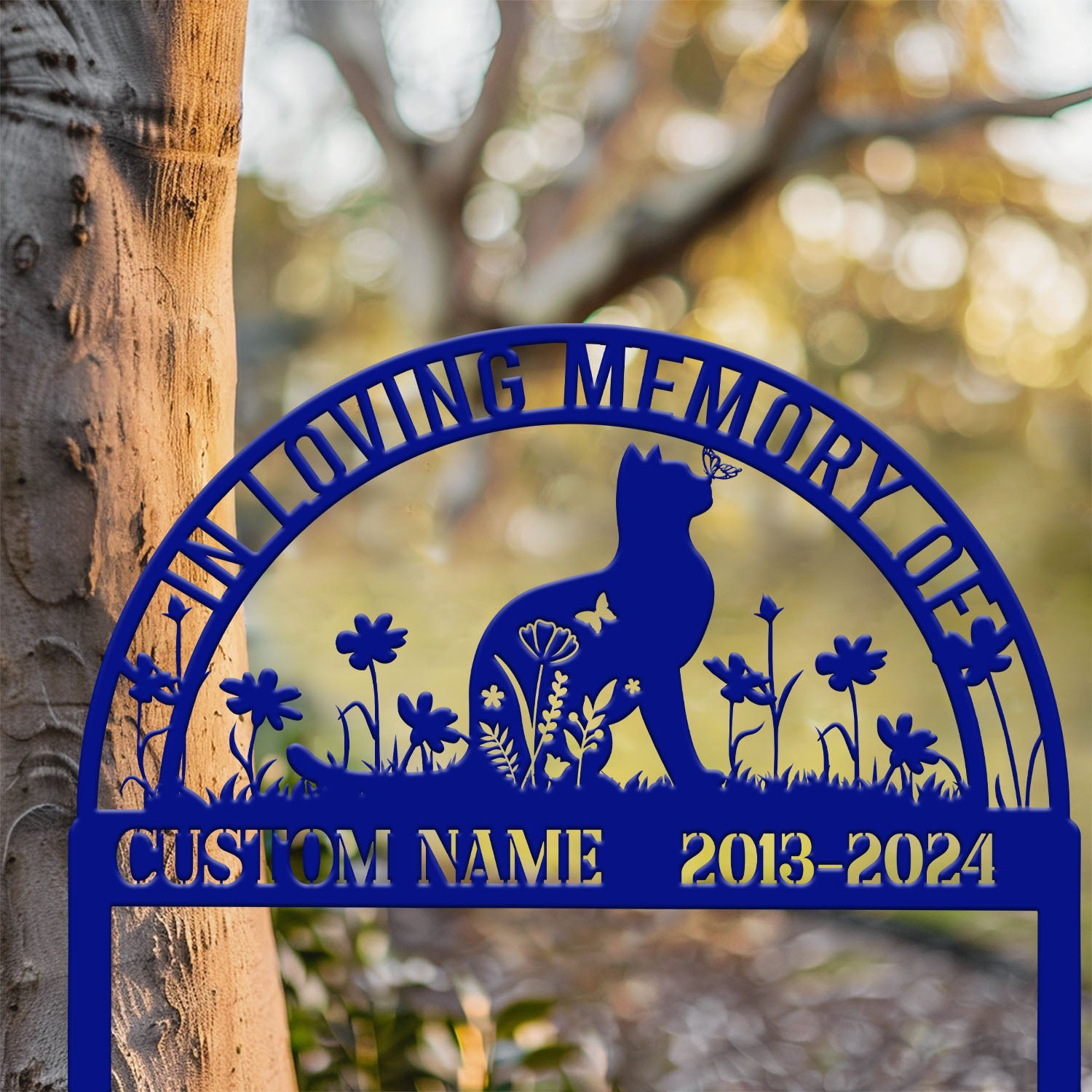 Personalized Metal Cat Grave Marker - Custom Cat Memorial Stake with Flowers, Cat Cemetery Stake, Garden Decor, Pet Loss Memorial for Cats