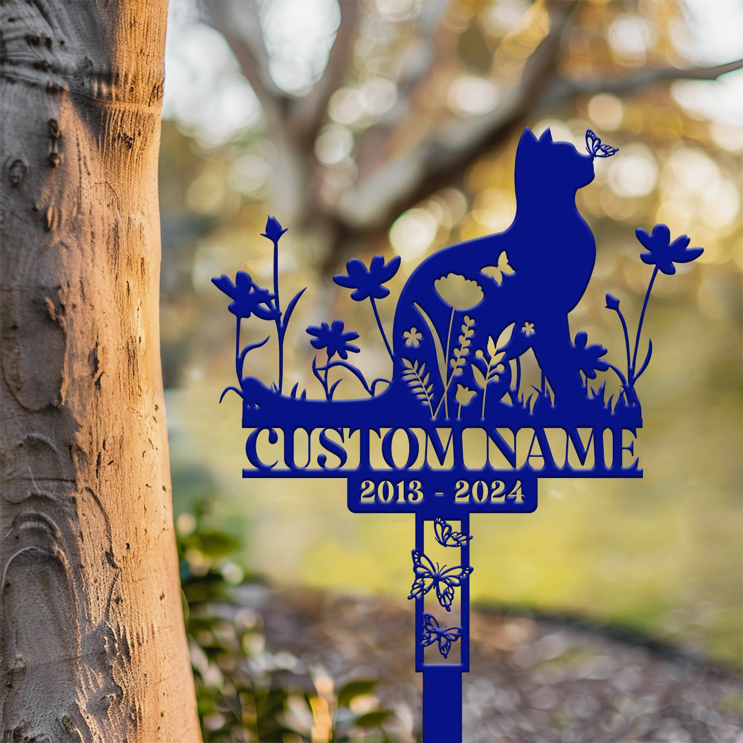 Personalized Cat Memorial Stake, Custom Metal Grave Marker with Flower, Cat Cemetery Stake, Loss of Cat Sympathy Gift, Cat Garden Decoration