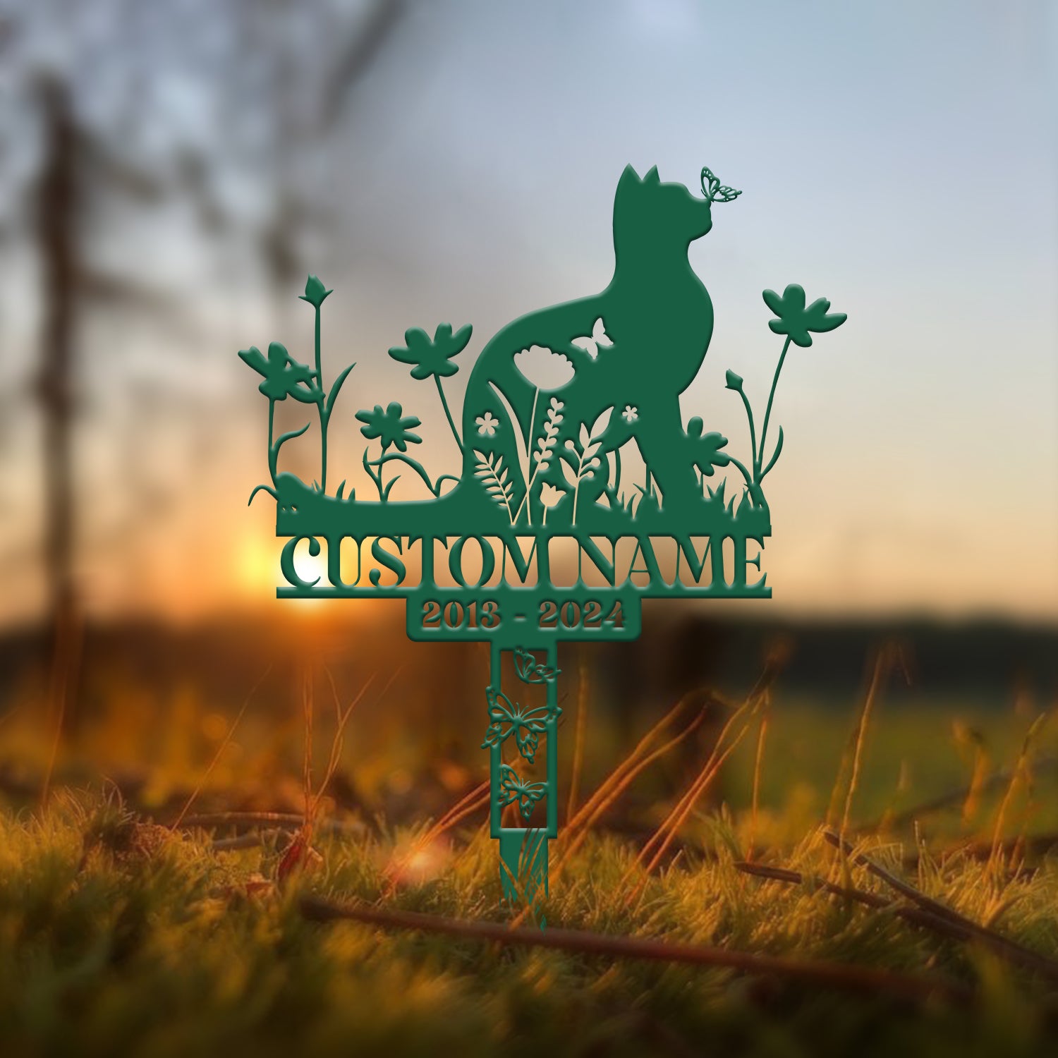 Personalized Cat Memorial Stake, Custom Metal Grave Marker with Flower, Cat Cemetery Stake, Loss of Cat Sympathy Gift, Cat Garden Decoration