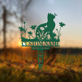Personalized Cat Memorial Stake, Custom Metal Grave Marker with Flower, Cat Cemetery Stake, Loss of Cat Sympathy Gift, Cat Garden Decoration