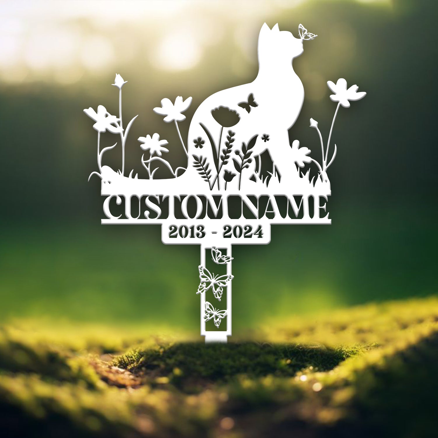 Personalized Cat Memorial Stake, Custom Metal Grave Marker with Flower, Cat Cemetery Stake, Loss of Cat Sympathy Gift, Cat Garden Decoration