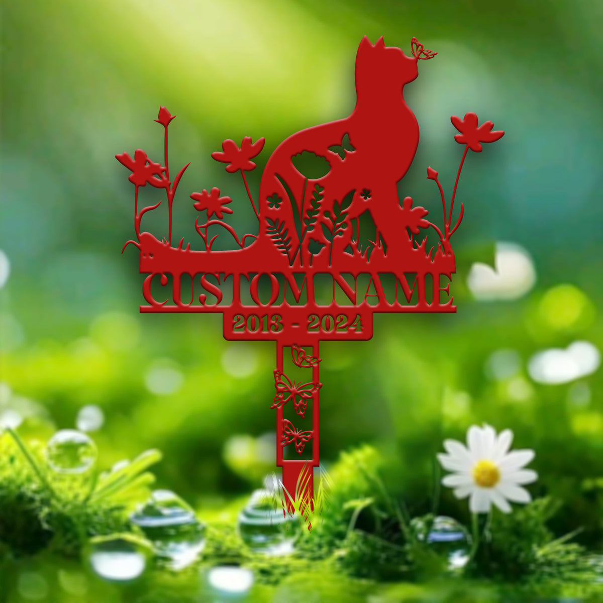 Personalized Cat Memorial Stake, Custom Metal Grave Marker with Flower, Cat Cemetery Stake, Loss of Cat Sympathy Gift, Cat Garden Decoration