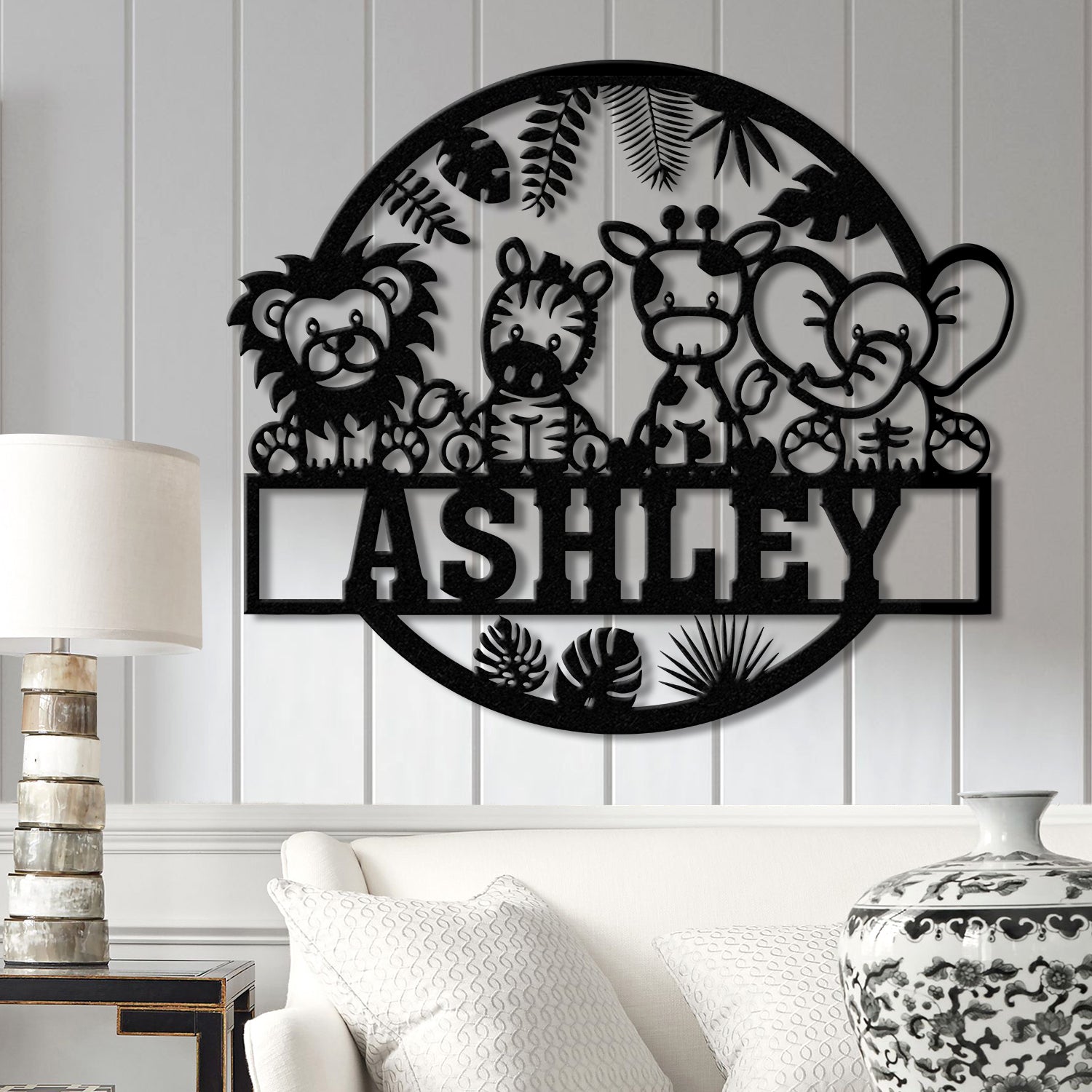 Custom Safari Animals Name Sign with Led Light, Metal Safari Sign, Safari Nursery Decor, Animal Name Sign, Kid's Nursery Decor