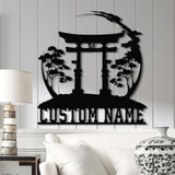 Custom Torii Gate Metal Wall Decor, Japanese Bedroom Decor, Inspirational Wall Art, Sanmon Bonsai Tree Sign, Japanese Home Decor