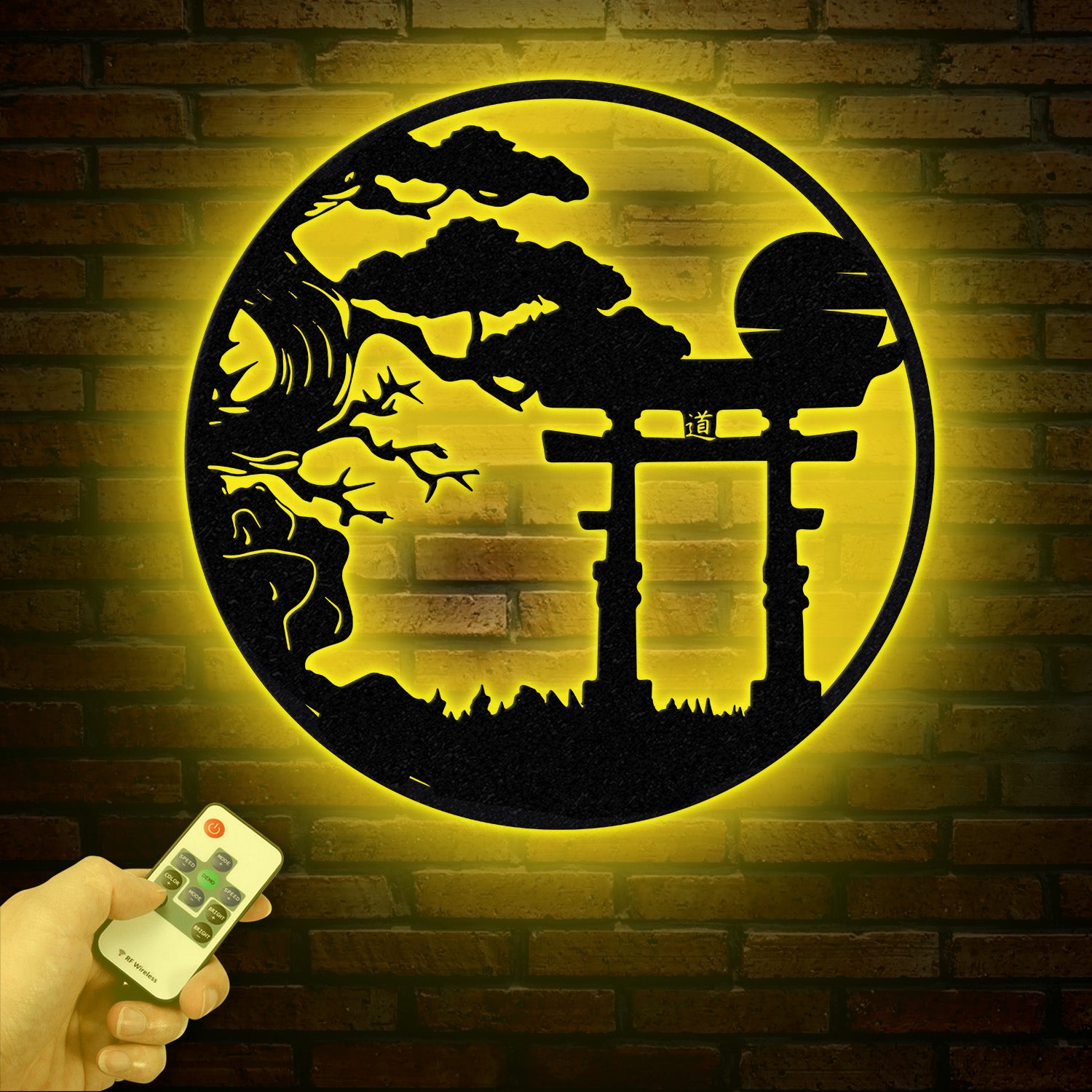 Bonsai Tree with Torii Gate Metal Wall Decor, Japanese Bedroom Decor, Inspirational Wall Art, Sanmon Bonsai Tree Sign, Japanese Home Decor