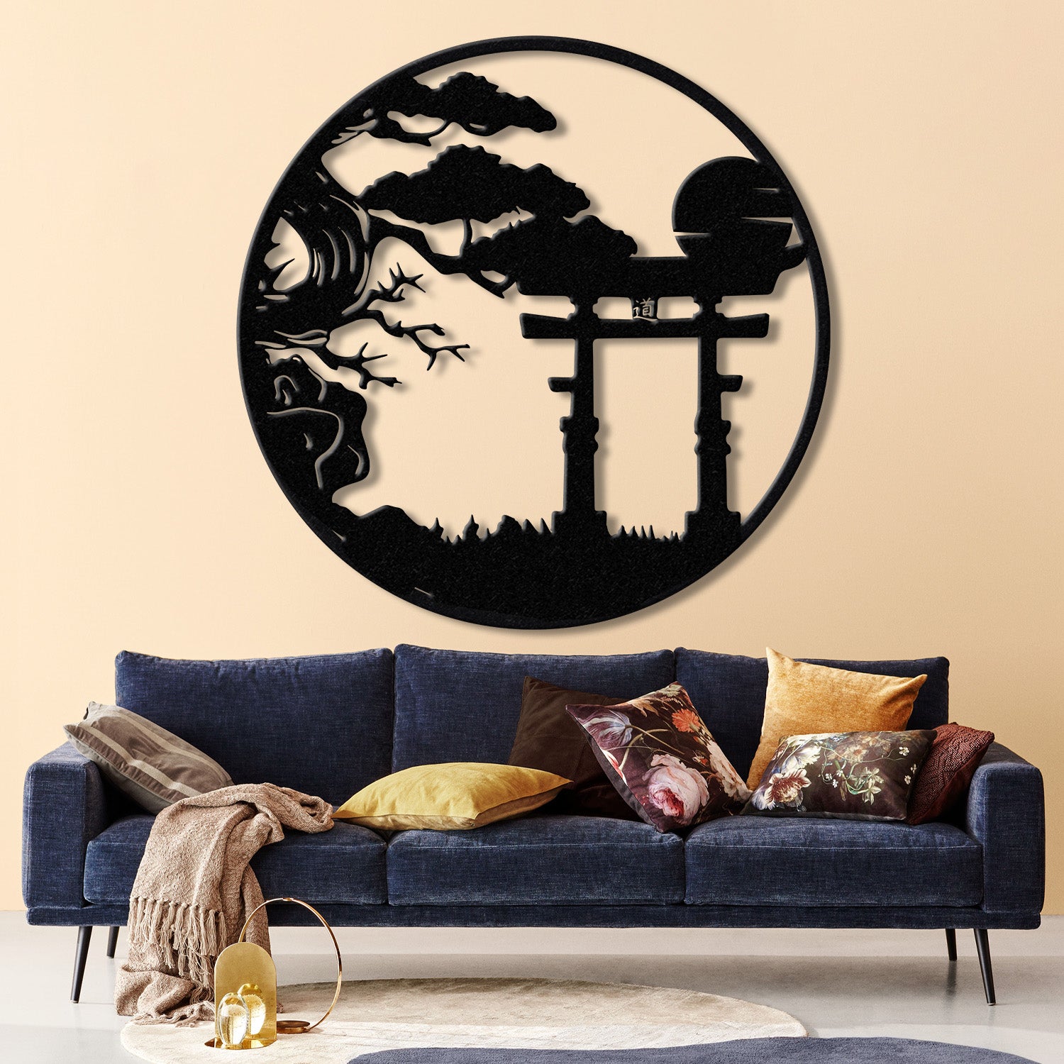 Bonsai Tree with Torii Gate Metal Wall Decor, Japanese Bedroom Decor, Inspirational Wall Art, Sanmon Bonsai Tree Sign, Japanese Home Decor