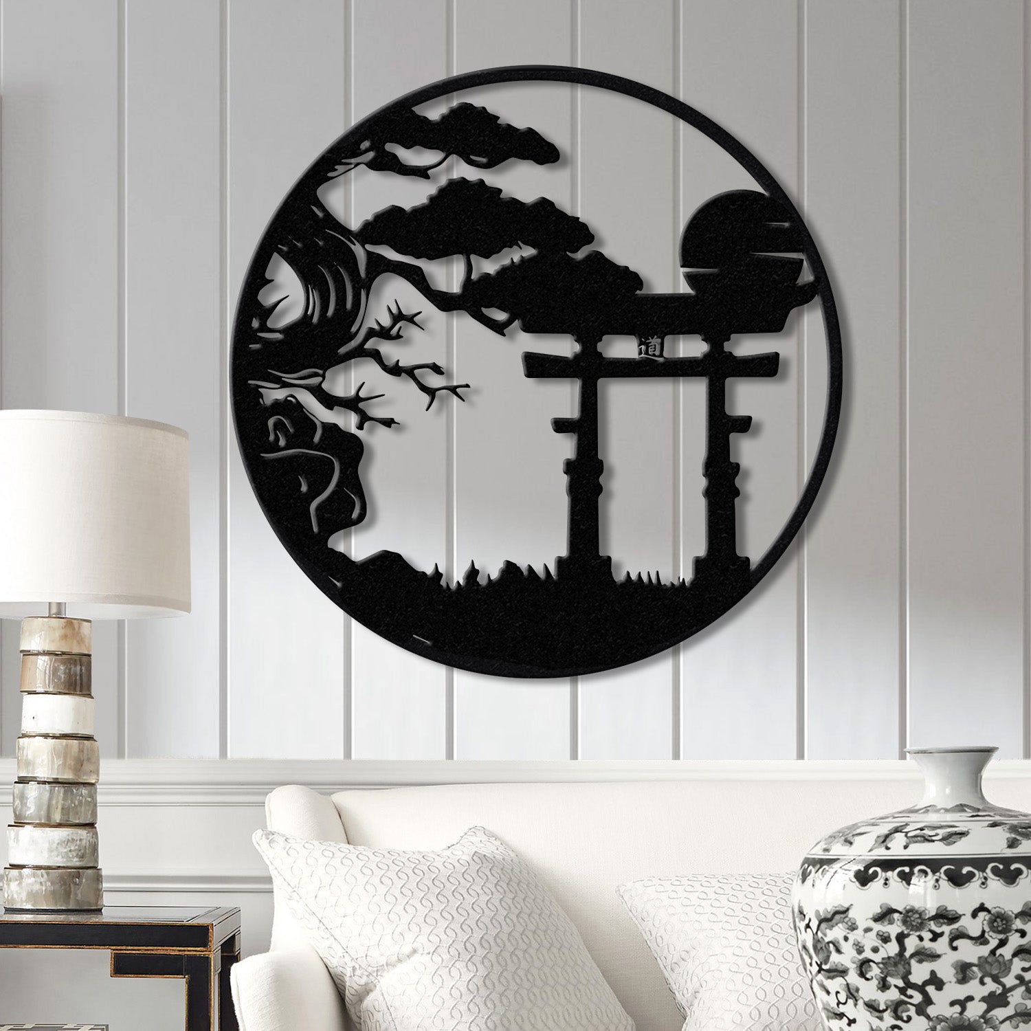 Bonsai Tree with Torii Gate Metal Wall Decor, Japanese Bedroom Decor, Inspirational Wall Art, Sanmon Bonsai Tree Sign, Japanese Home Decor