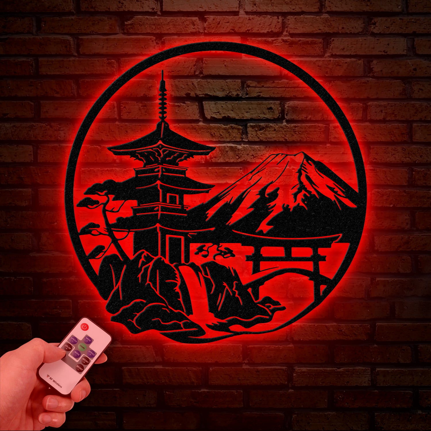 Japanese Scene Metal Art with Led Lights, Torii Gate Metal Wall Decor, Japanese Theme Wall Sign, Japanese Bedroom Decor, Japanese Home Decor