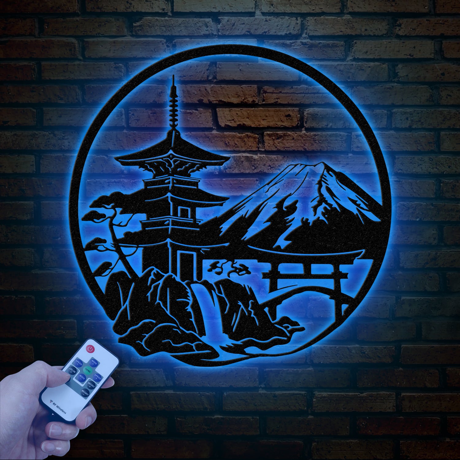Japanese Scene Metal Art with Led Lights, Torii Gate Metal Wall Decor, Japanese Theme Wall Sign, Japanese Bedroom Decor, Japanese Home Decor