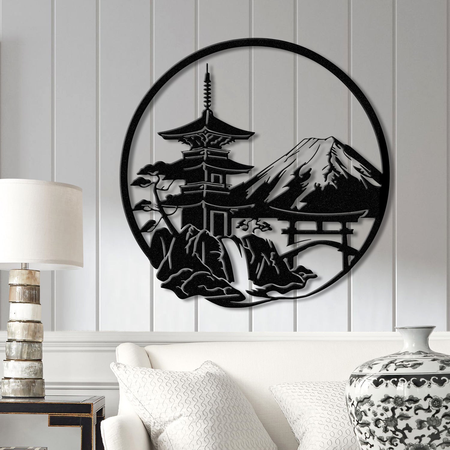 Japanese Scene Metal Art with Led Lights, Torii Gate Metal Wall Decor, Japanese Theme Wall Sign, Japanese Bedroom Decor, Japanese Home Decor
