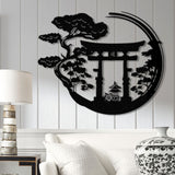 Bonsai Tree with Torii Gate Metal Wall Decor, Japanese Bedroom Decor, Inspirational Wall Art, Sanmon Bonsai Tree Sign, Japanese Home Decor