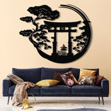 Bonsai Tree with Torii Gate Metal Wall Decor, Japanese Bedroom Decor, Inspirational Wall Art, Sanmon Bonsai Tree Sign, Japanese Home Decor