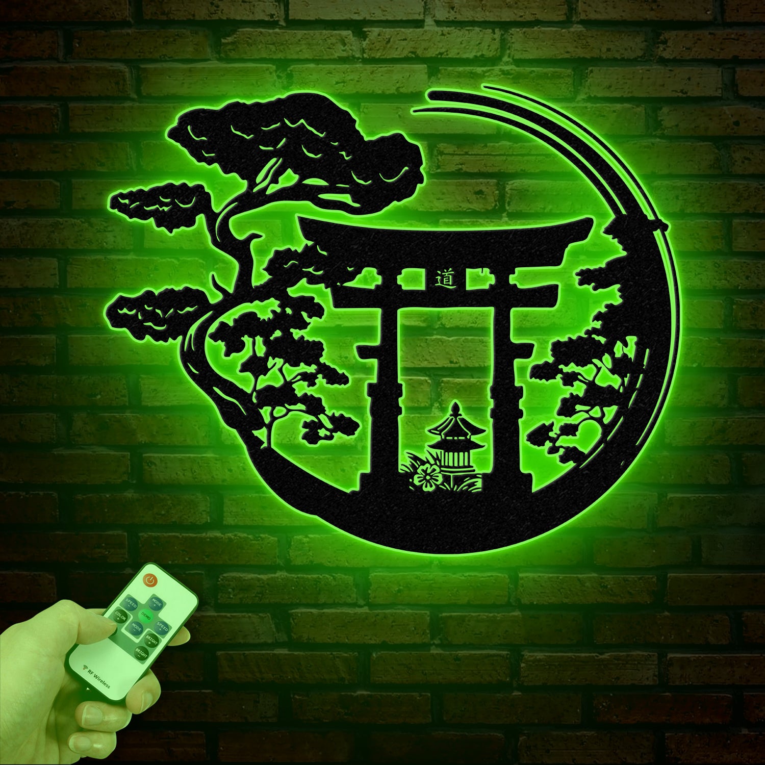 Bonsai Tree with Torii Gate Metal Wall Decor, Japanese Bedroom Decor, Inspirational Wall Art, Sanmon Bonsai Tree Sign, Japanese Home Decor