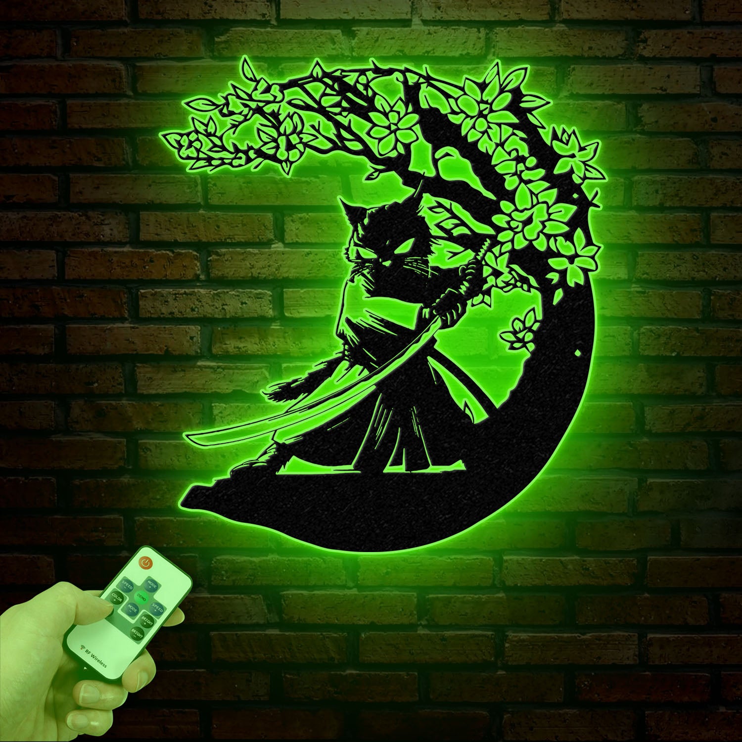 Custom Samurai Cat Wall Art with Led Lights, Personalized Cute Samurai Cat Metal Sign, Japanese Art Decor, Cat Sign Decor, Cat Lovers Gifts