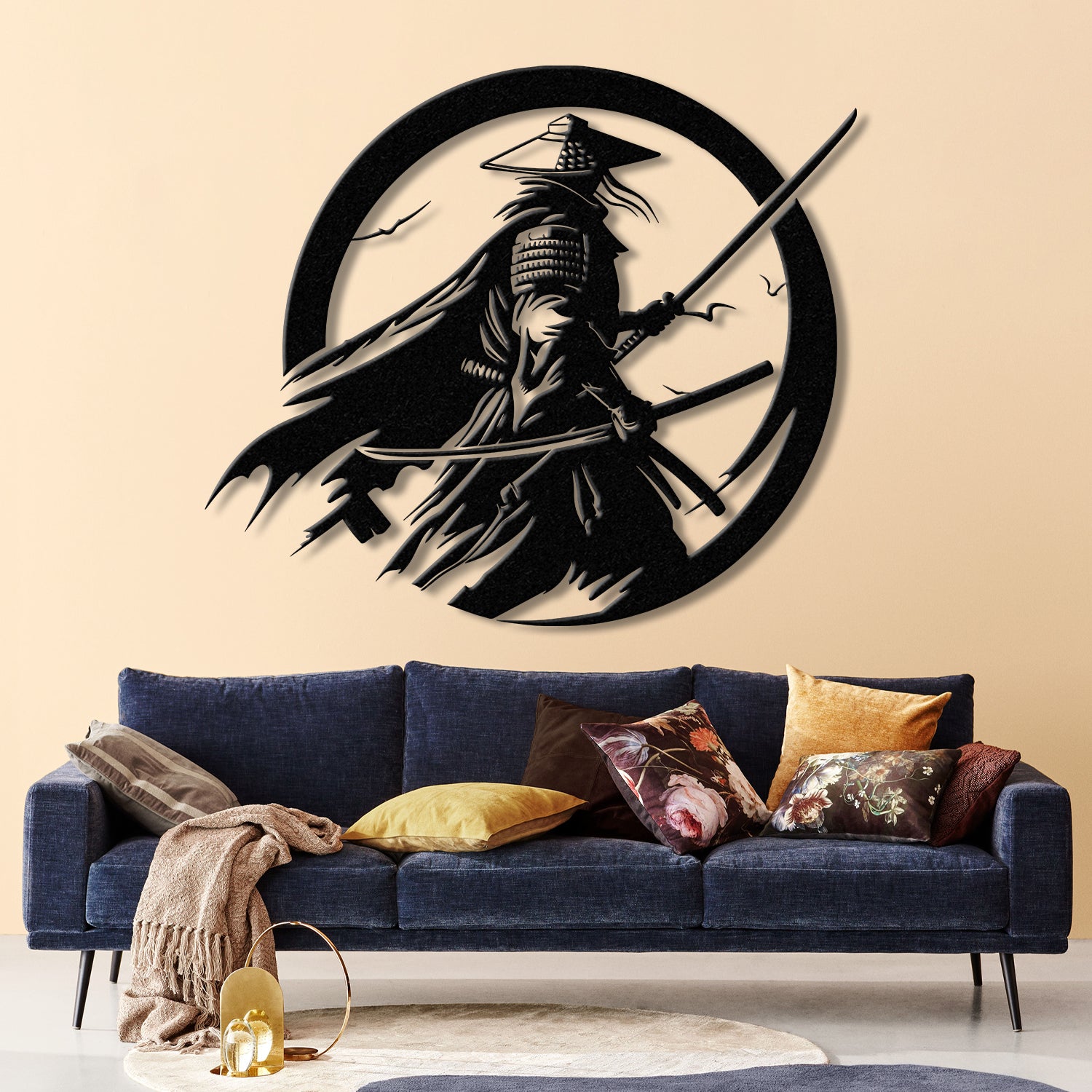 Custom Samurai Metal Wall Art with LED Lights, Personalized Japanese Warrior Silhouette Decor, Man Cave, Night Light, or Gift for Boyfriend