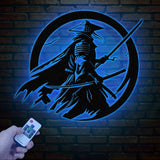 Custom Samurai Metal Wall Art with LED Lights, Personalized Japanese Warrior Silhouette Decor, Man Cave, Night Light, or Gift for Boyfriend