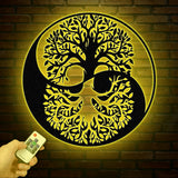 Tree of Life Yin Yang Metal Sign with Led Lights, Outdoor Garden Metal Wall Art, Metal Wall Decor, Bedroom Decor, Housewarming Gifts