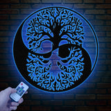Tree of Life Yin Yang Metal Sign with Led Lights, Outdoor Garden Metal Wall Art, Metal Wall Decor, Bedroom Decor, Housewarming Gifts