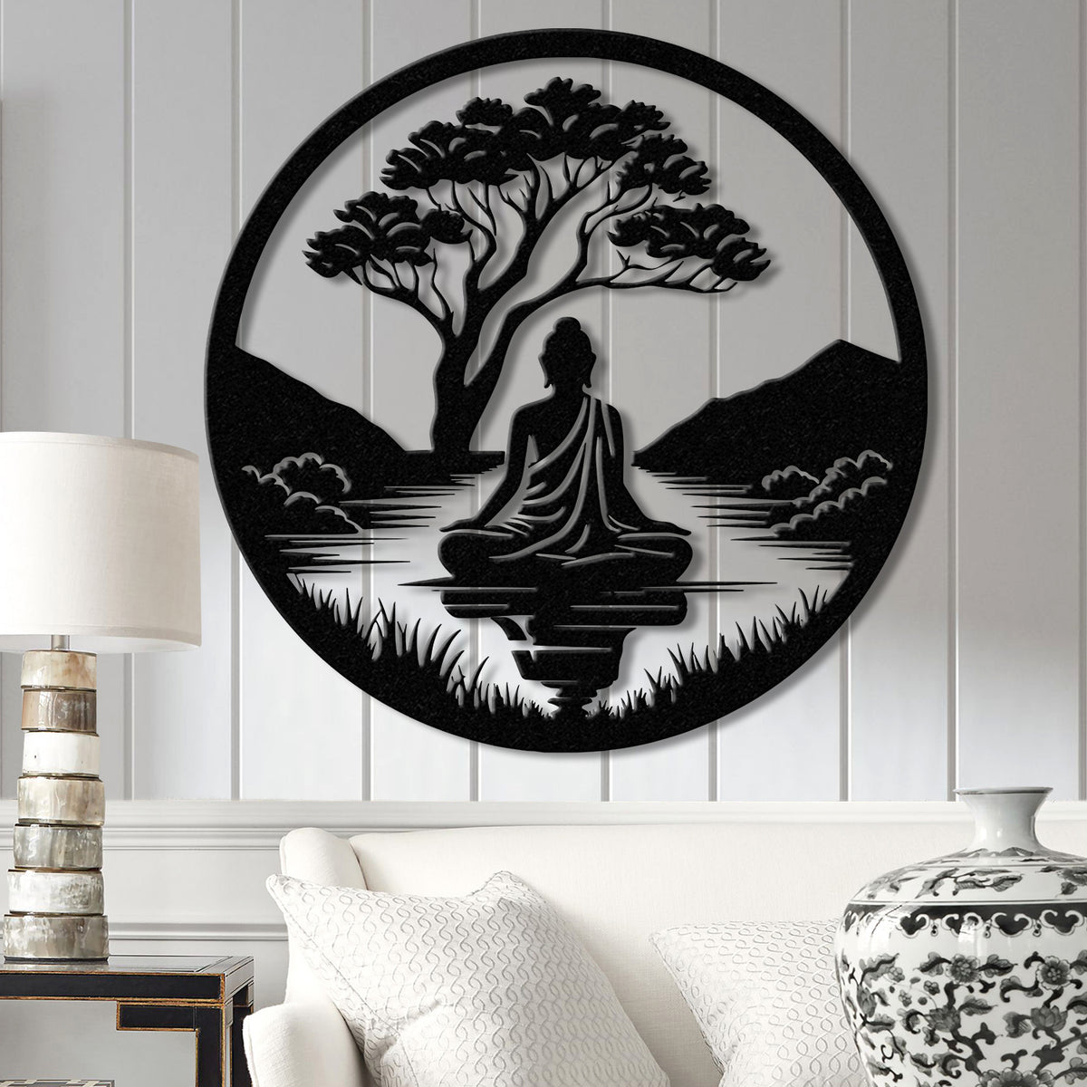 Buddha Metal Wall Art, Buddha Tree of Life, Zen Wall Art, Buddha Wall Decor, Buddha Om Metal Sign, Meditation Decor Gift, Yoga Studio Gift