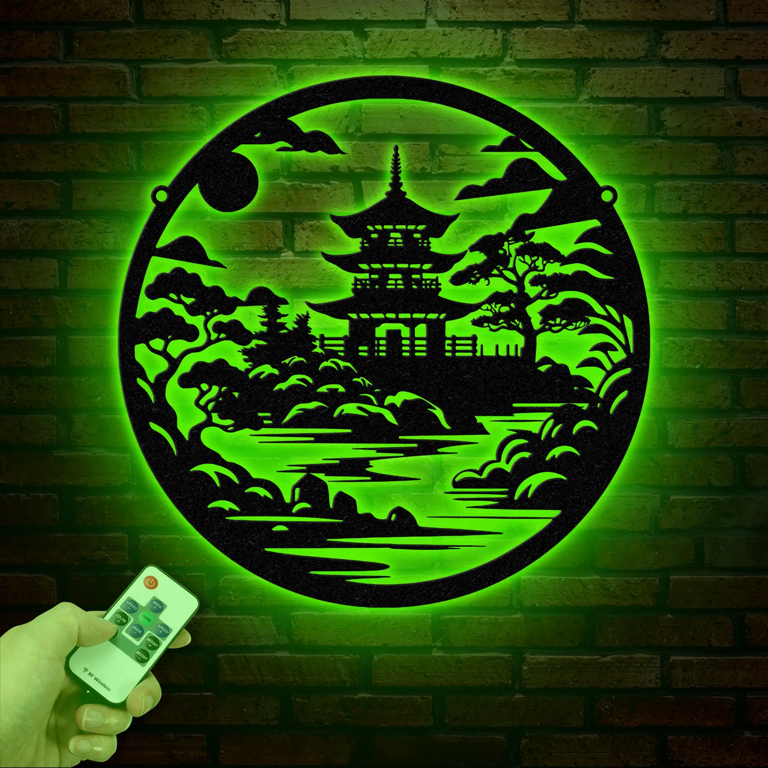 Japanese Temple Art Bonsai Tree Metal Wall Art with Led Lights, Japanese Theme Wall Sign, Bedroom Wall Art, Japanese Temple Metal Art