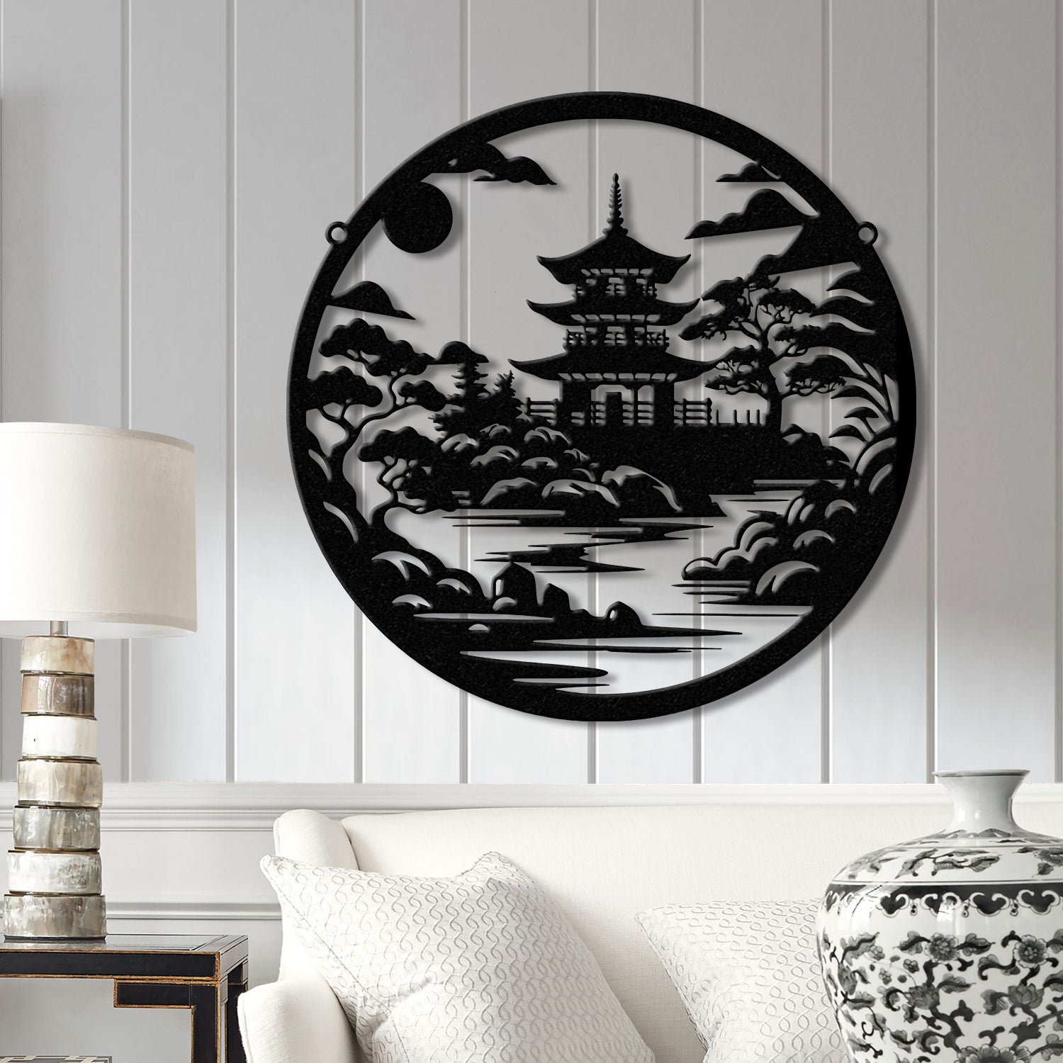 Japanese Temple Art Bonsai Tree Metal Wall Art with Led Lights, Japanese Theme Wall Sign, Bedroom Wall Art, Japanese Temple Metal Art
