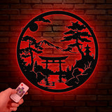 Bonsai Tree with Torii Gate Metal Wall Decor, Japanese Bedroom Decor, Inspirational Wall Art, Sanmon Bonsai Tree Sign, Japanese Home Decor