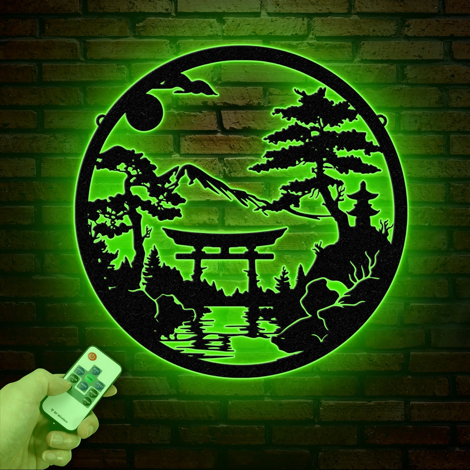 Bonsai Tree with Torii Gate Metal Wall Decor, Japanese Bedroom Decor, Inspirational Wall Art, Sanmon Bonsai Tree Sign, Japanese Home Decor