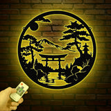 Bonsai Tree with Torii Gate Metal Wall Decor, Japanese Bedroom Decor, Inspirational Wall Art, Sanmon Bonsai Tree Sign, Japanese Home Decor