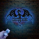 Custom Dragon Metal Art with Led Light, Dragon Name House Sign, Dragon Metal Sign, Boy Room Decor, Dragon Lover Gift, Gaming Room Decor