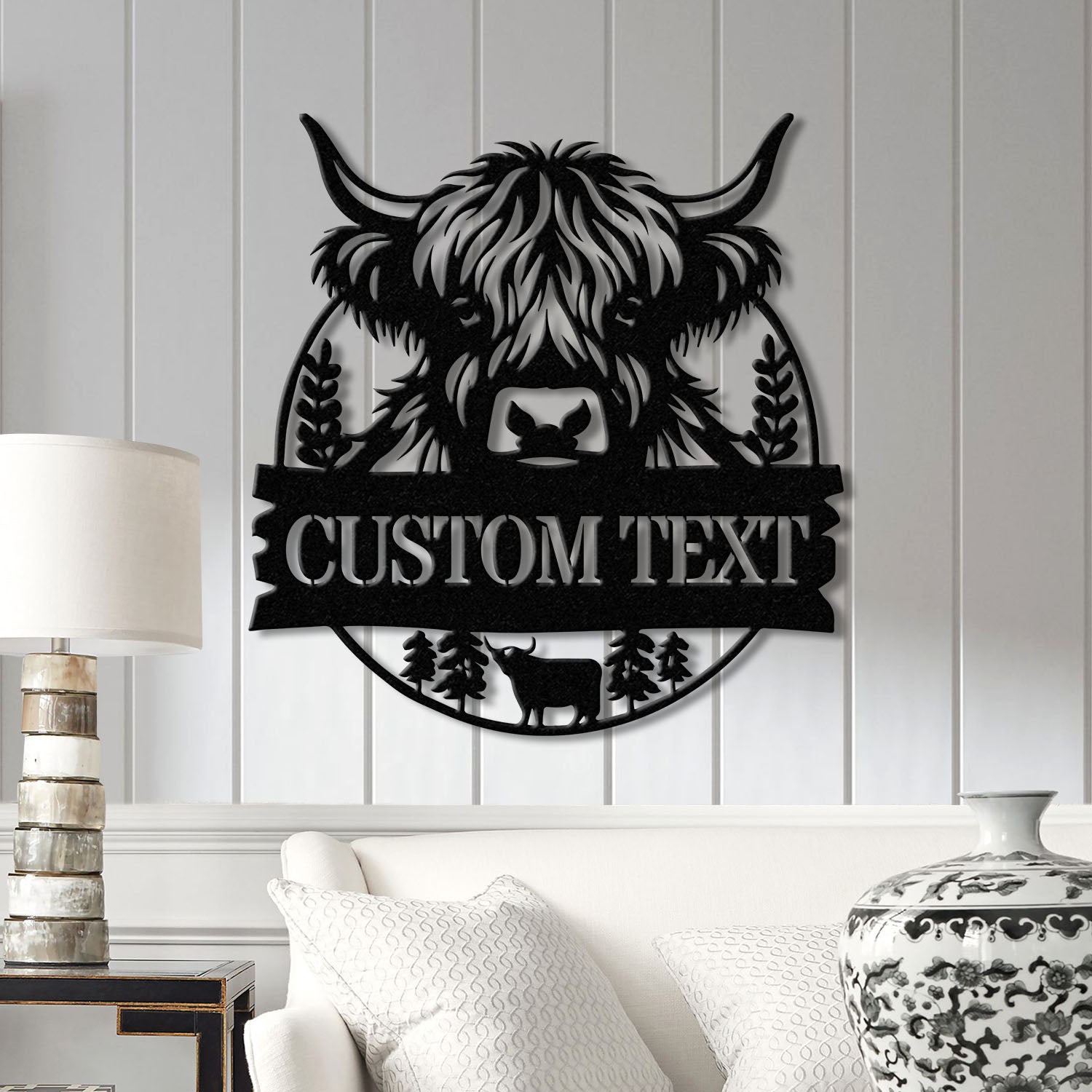 Highland Cow Metal Sign, Custom Highland Cow Wall Art, Personalized Highland Cow Farm Sign, Farmhouse Decor, Ranch Decor, Cow Door Hanger