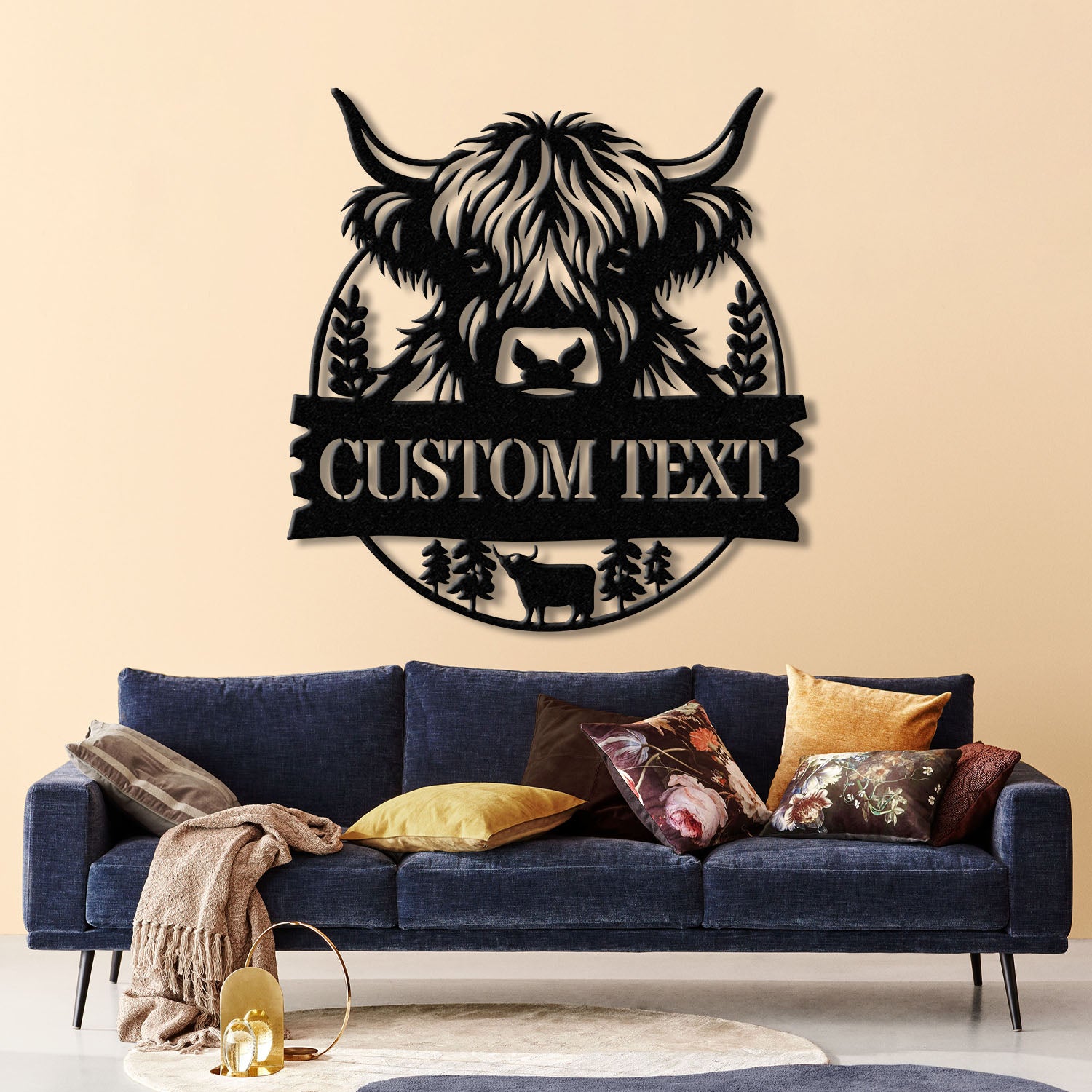Highland Cow Metal Sign, Custom Highland Cow Wall Art, Personalized Highland Cow Farm Sign, Farmhouse Decor, Ranch Decor, Cow Door Hanger